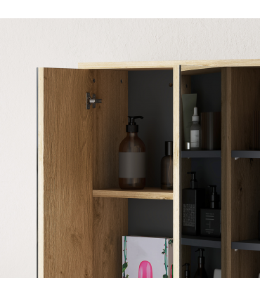 HOMCOM Bathroom Cabinet Wall Mounted Mirror Storage with Shelves Natural