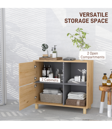 HOMCOM Bathroom Storage Cabinet with Open Compartments and Double Doors