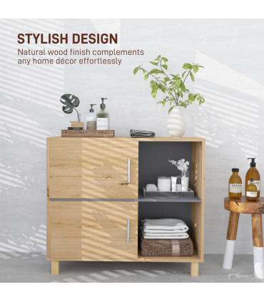 HOMCOM Bathroom Storage Cabinet with Open Compartments and Double Doors