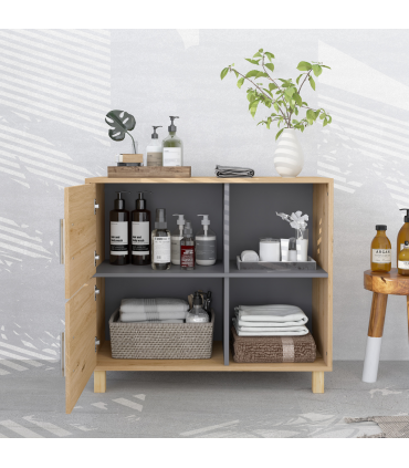 HOMCOM Bathroom Storage Cabinet with Open Compartments and Double Doors