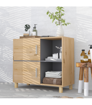 HOMCOM Bathroom Storage Cabinet with Open Compartments and Double Doors