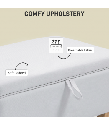 HOMCOM Linen Storage Ottoman Storage Box Footstool with Rubberwood Legs Cream