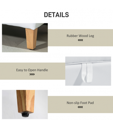 HOMCOM Linen Storage Ottoman Storage Box Footstool with Rubberwood Legs Cream