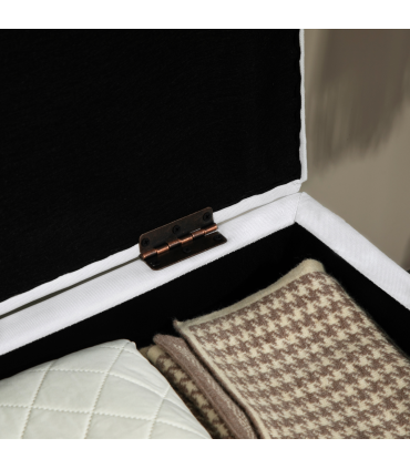 HOMCOM Linen Storage Ottoman Storage Box Footstool with Rubberwood Legs Cream