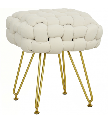 HOMCOM Woven Velvet Foot Stool with Steel Legs for Living Room, Cream White