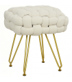 HOMCOM Woven Velvet Foot Stool with Steel Legs for Living Room, Cream White