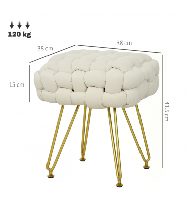 HOMCOM Woven Velvet Foot Stool with Steel Legs for Living Room, Cream White