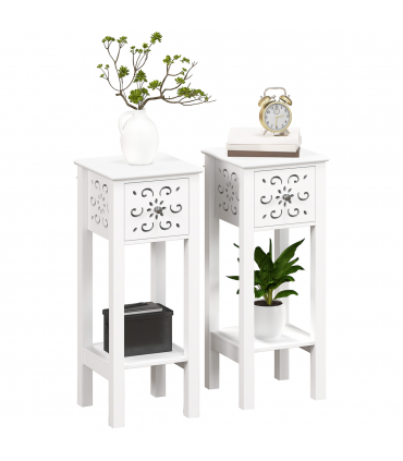 HOMCOM Bedside Table Set, End Table Set with Drawer and Storage Shelf, White