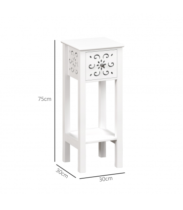 HOMCOM Bedside Table Set, End Table Set with Drawer and Storage Shelf, White