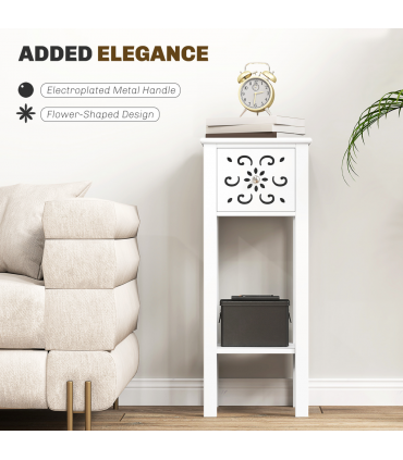 HOMCOM Bedside Table Set, End Table Set with Drawer and Storage Shelf, White