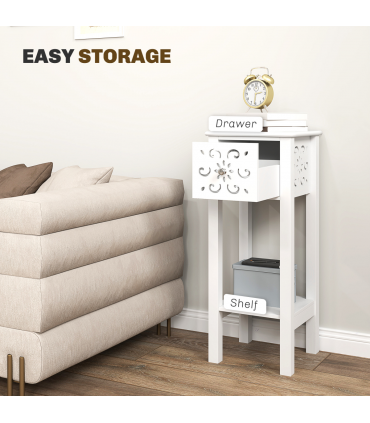 HOMCOM Bedside Table Set, End Table Set with Drawer and Storage Shelf, White