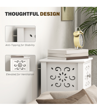 HOMCOM Bedside Table Set, End Table Set with Drawer and Storage Shelf, White