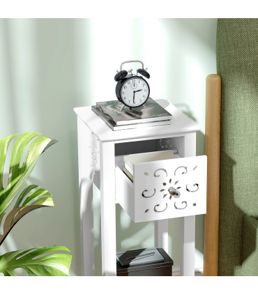 HOMCOM Bedside Table Set, End Table Set with Drawer and Storage Shelf, White