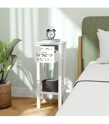 HOMCOM Bedside Table Set, End Table Set with Drawer and Storage Shelf, White