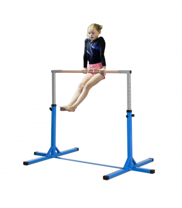 Kids Gymnastics Bar Adjustable Blue Steel Wood Beech 197L x 121W x 92H cm