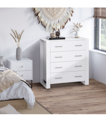 Chest Of 4 Drawers Home Storage Clothes Cabinet Metal Handles White