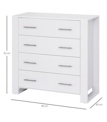 Chest Of 4 Drawers Home Storage Clothes Cabinet Metal Handles White
