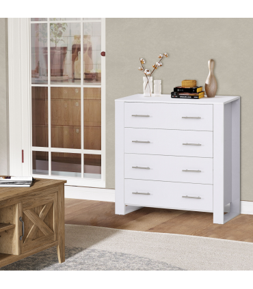 Chest Of 4 Drawers Home Storage Clothes Cabinet Metal Handles White