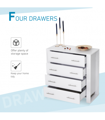 Chest Of 4 Drawers Home Storage Clothes Cabinet Metal Handles White