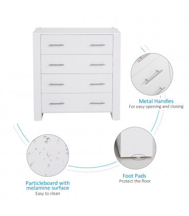 Chest Of 4 Drawers Home Storage Clothes Cabinet Metal Handles White