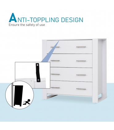 Chest Of 4 Drawers Home Storage Clothes Cabinet Metal Handles White