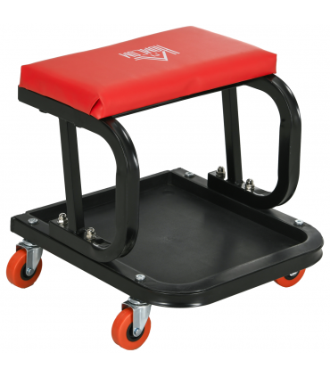 HOMCOM Workshop Stool, Rolling Mechanic Stool with 360 Degree Swivel, Red