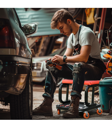 HOMCOM Workshop Stool, Rolling Mechanic Stool with 360 Degree Swivel, Red