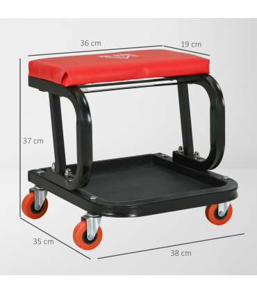 HOMCOM Workshop Stool, Rolling Mechanic Stool with 360 Degree Swivel, Red
