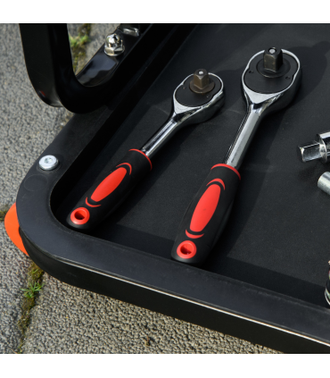 HOMCOM Workshop Stool, Rolling Mechanic Stool with 360 Degree Swivel, Red