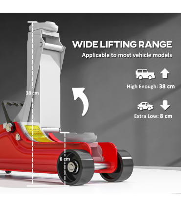 HOMCOM Hydraulic Low Profile Jack 8-38cm 2.5 Ton Racing Car Jack Kit, Red