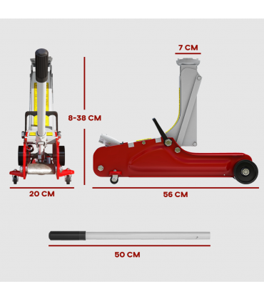 HOMCOM Hydraulic Low Profile Jack 8-38cm 2.5 Ton Racing Car Jack Kit, Red