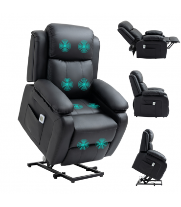 Electric Power Lift Recliner Chair with Massage Vibration Side Pocket, Black