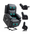 Electric Power Lift Recliner Chair with Massage Vibration Side Pocket, Black