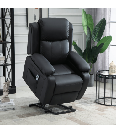 Electric Power Lift Recliner Chair with Massage Vibration Side Pocket, Black