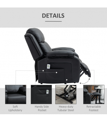 Electric Power Lift Recliner Chair with Massage Vibration Side Pocket, Black