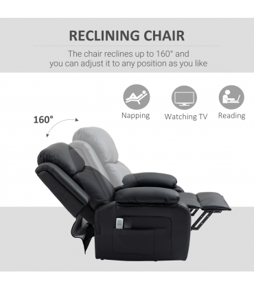 Electric Power Lift Recliner Chair with Massage Vibration Side Pocket, Black
