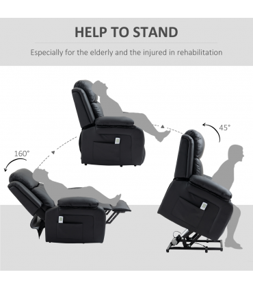 Electric Power Lift Recliner Chair with Massage Vibration Side Pocket, Black