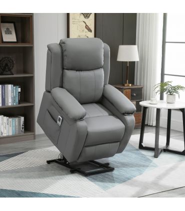 Electric Power Lift Recliner Chair with Massage Vibration Side Pocket, Grey