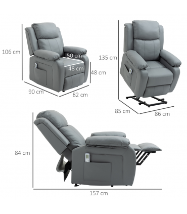 Electric Power Lift Recliner Chair with Massage Vibration Side Pocket, Grey