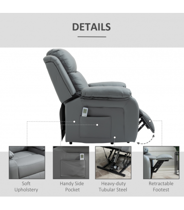 Electric Power Lift Recliner Chair with Massage Vibration Side Pocket, Grey