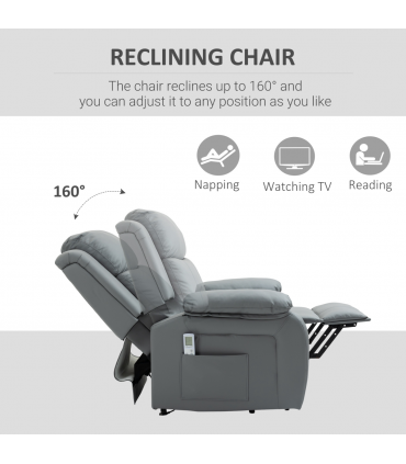 Electric Power Lift Recliner Chair with Massage Vibration Side Pocket, Grey