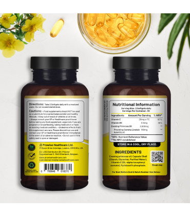 Evening Primrose Oil 1000mg | 90 Softgel Capsules | Pure Cold Pressed I 90mg GLA per Capsule I Halal Friendly