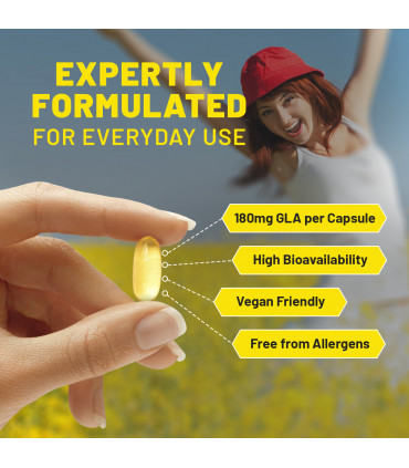 Evening Primrose Oil 1000mg | 90 Softgel Capsules | Pure Cold Pressed I 90mg GLA per Capsule I Halal Friendly