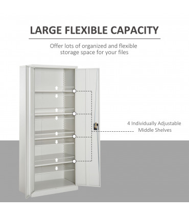 Filing Cabinet Storage Office 2 Doors Adjustable Shelf Metal Cream White