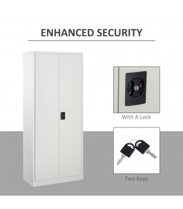 Filing Cabinet Storage Office 2 Doors Adjustable Shelf Metal Cream White