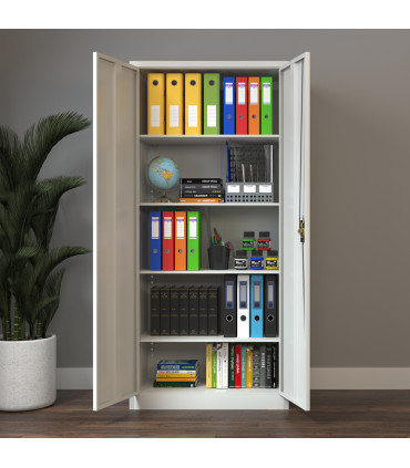 Filing Cabinet Storage Office 2 Doors Adjustable Shelf Metal Cream White