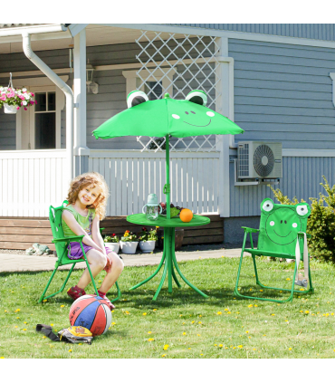 Metal Green Chair: 39L x 38W x 52Hcm Foldable Patio Kids Picnic Table 4-piece
