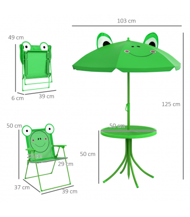 Metal Green Chair: 39L x 38W x 52Hcm Foldable Patio Kids Picnic Table 4-piece