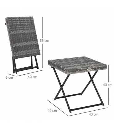 Folding Square Rattan Coffee Table Bistro Balcony Garden Steel  Outsunny