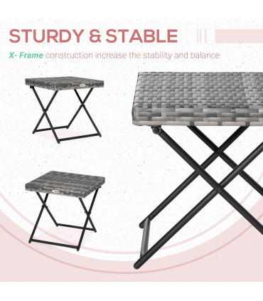 Folding Square Rattan Coffee Table Bistro Balcony Garden Steel  Outsunny